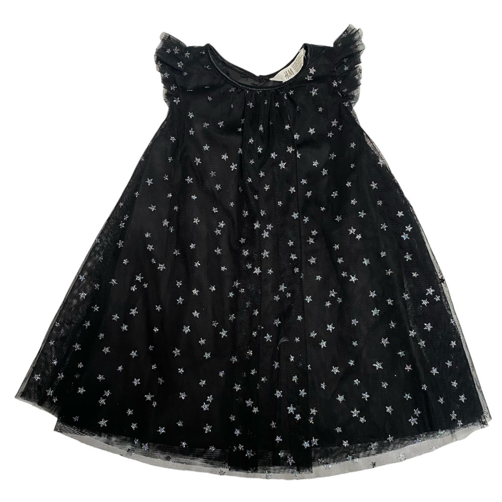 🌟 H&M Toddler Girls Black Tulle Dress w/ Silver Stars, 2-3 Years, NWT